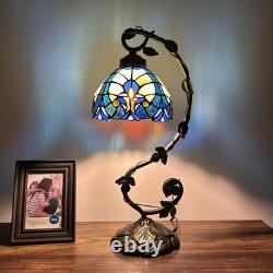 Tiffany Style Table Lamp Green Blue Stained Glass Included LED Bulb 21H11W8