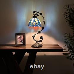 Tiffany Style Table Lamp Green Blue Stained Glass Included LED Bulb 21H11W8