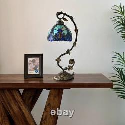 Tiffany Style Table Lamp Green Blue Stained Glass Included LED Bulb 21H11W8