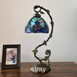 Tiffany Style Table Lamp Green Blue Stained Glass Included LED Bulb 21H11W8