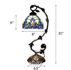 Tiffany Style Table Lamp Green Blue Stained Glass Included LED Bulb 21H11W8