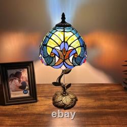 Tiffany Style Table Lamp Green Blue Stained Glass LED Bulb include 8W8D16H