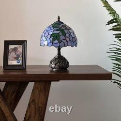 Tiffany Style Table Lamp Green Leaves Purple Stained Glass LED Bulb Include 14H