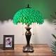 Tiffany Style Table Lamp Green Leaves Stained Glass Included Led Bulbs H24w16