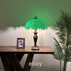 Tiffany Style Table Lamp Green Leaves Stained Glass Included LED Bulbs H24W16