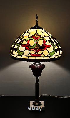 Tiffany Style Table Lamp Green Red Amber Stained Glass Lamp 25 1/2 x 14