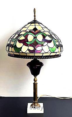 Tiffany Style Table Lamp Green Red Amber Stained Glass Lamp 25 1/2 x 14