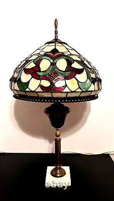 Tiffany Style Table Lamp Green Red Amber Stained Glass Lamp 25 1/2 x 14