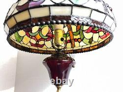 Tiffany Style Table Lamp Green Red Amber Stained Glass Lamp 25 1/2 x 14