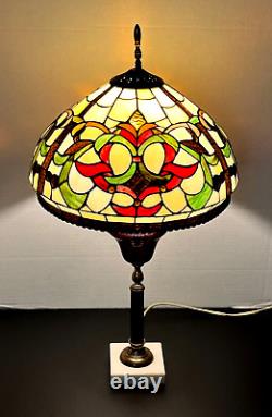 Tiffany Style Table Lamp Green Red Amber Stained Glass Lamp 25 1/2 x 14