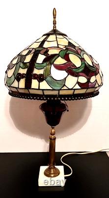 Tiffany Style Table Lamp Green Red Amber Stained Glass Lamp 25 1/2 x 14