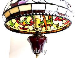 Tiffany Style Table Lamp Green Red Amber Stained Glass Lamp 25 1/2 x 14