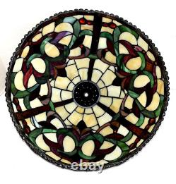 Tiffany Style Table Lamp Green Red Amber Stained Glass Lamp 25 1/2 x 14