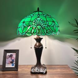 Tiffany Style Table Lamp Green Stained Glass Baroque Style Lavender 16W24'H