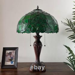 Tiffany Style Table Lamp Green Stained Glass Baroque Style Lavender 16W24'H