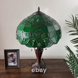 Tiffany Style Table Lamp Green Stained Glass Baroque Style Lavender 16W24'H