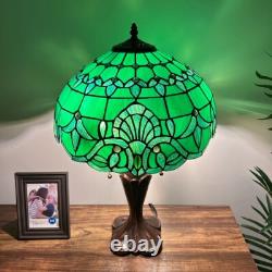 Tiffany Style Table Lamp Green Stained Glass Baroque Style Lavender 16W24'H