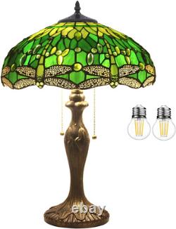 Tiffany Style Table Lamp Green Stained Glass Dragonfly Bedside Lamp 16X16X24 Inc