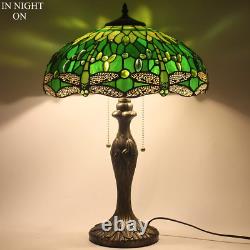 Tiffany Style Table Lamp Green Stained Glass Dragonfly Bedside Lamp 16X16X24 Inc