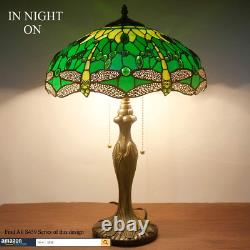 Tiffany Style Table Lamp Green Stained Glass Dragonfly Bedside Lamp 16X16X24 Inc