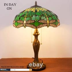 Tiffany Style Table Lamp Green Stained Glass Dragonfly Bedside Lamp 16X16X24 Inc