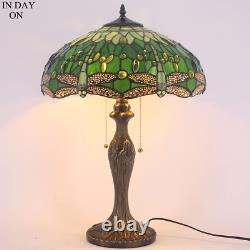 Tiffany Style Table Lamp Green Stained Glass Dragonfly Bedside Lamp 16X16X24 Inc
