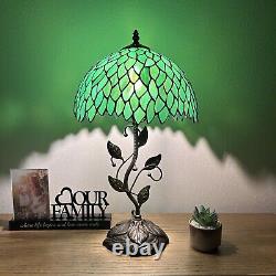 Tiffany Style Table Lamp Green Stained Glass Green Leaves LED Bulb Included H22