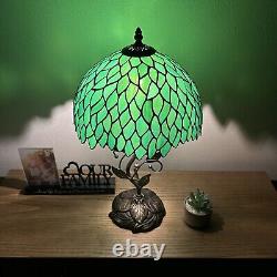 Tiffany Style Table Lamp Green Stained Glass Green Leaves LED Bulb Included H22