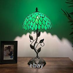 Tiffany Style Table Lamp Green Stained Glass Leaves Included LED Bulb 10W20H