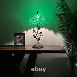 Tiffany Style Table Lamp Green Stained Glass Leaves Included LED Bulb 10W20H