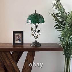 Tiffany Style Table Lamp Green Stained Glass Leaves Included LED Bulb 10W20H