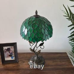 Tiffany Style Table Lamp Green Stained Glass Leaves Included LED Bulb 10W20H