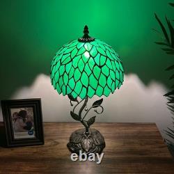 Tiffany Style Table Lamp Green Stained Glass Leaves Included LED Bulb 10W20H
