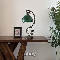 Tiffany Style Table Lamp Green Stained Glass Leaves LED Bulb 21H11W8D