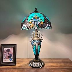 Tiffany Style Table Lamp Green Stained Glass Liaison Included LED Bulbs H22W12