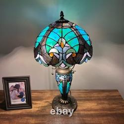 Tiffany Style Table Lamp Green Stained Glass Liaison Included LED Bulbs H22W12