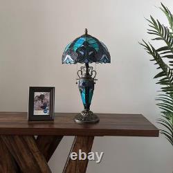 Tiffany Style Table Lamp Green Stained Glass Liaison Included LED Bulbs H22W12