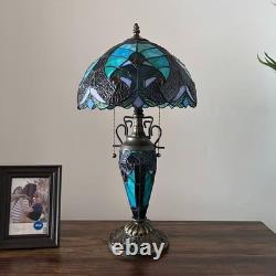 Tiffany Style Table Lamp Green Stained Glass Liaison Included LED Bulbs H22W12