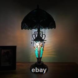 Tiffany Style Table Lamp Green Stained Glass Liaison Included LED Bulbs H22W12