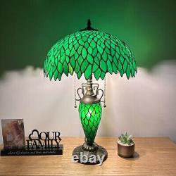 Tiffany Style Table Lamp Green Stained Glass Mother-Daughter LED Bulb 24H16W