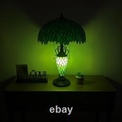 Tiffany Style Table Lamp Green Stained Glass Mother-Daughter LED Bulb 24H16W