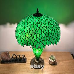 Tiffany Style Table Lamp Green Stained Glass Mother-Daughter LED Bulb 24H16W
