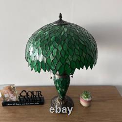 Tiffany Style Table Lamp Green Stained Glass Mother-Daughter LED Bulb 24H16W