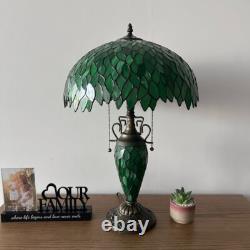 Tiffany Style Table Lamp Green Stained Glass Mother-Daughter LED Bulb 24H16W