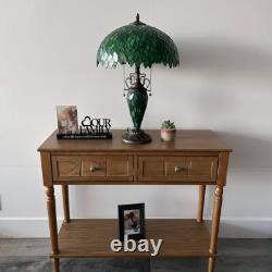 Tiffany Style Table Lamp Green Stained Glass Mother-Daughter LED Bulb 24H16W
