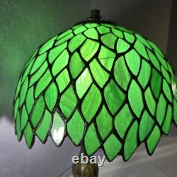 Tiffany Style Table Lamp Green Wisteria Stained Glass Vintage Bedside Light