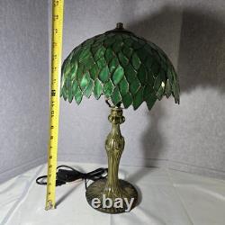 Tiffany Style Table Lamp Green Wisteria Stained Glass Vintage Bedside Light