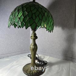 Tiffany Style Table Lamp Green Wisteria Stained Glass Vintage Bedside Light