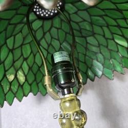 Tiffany Style Table Lamp Green Wisteria Stained Glass Vintage Bedside Light