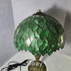 Tiffany Style Table Lamp Green Wisteria Stained Glass Vintage Bedside Light